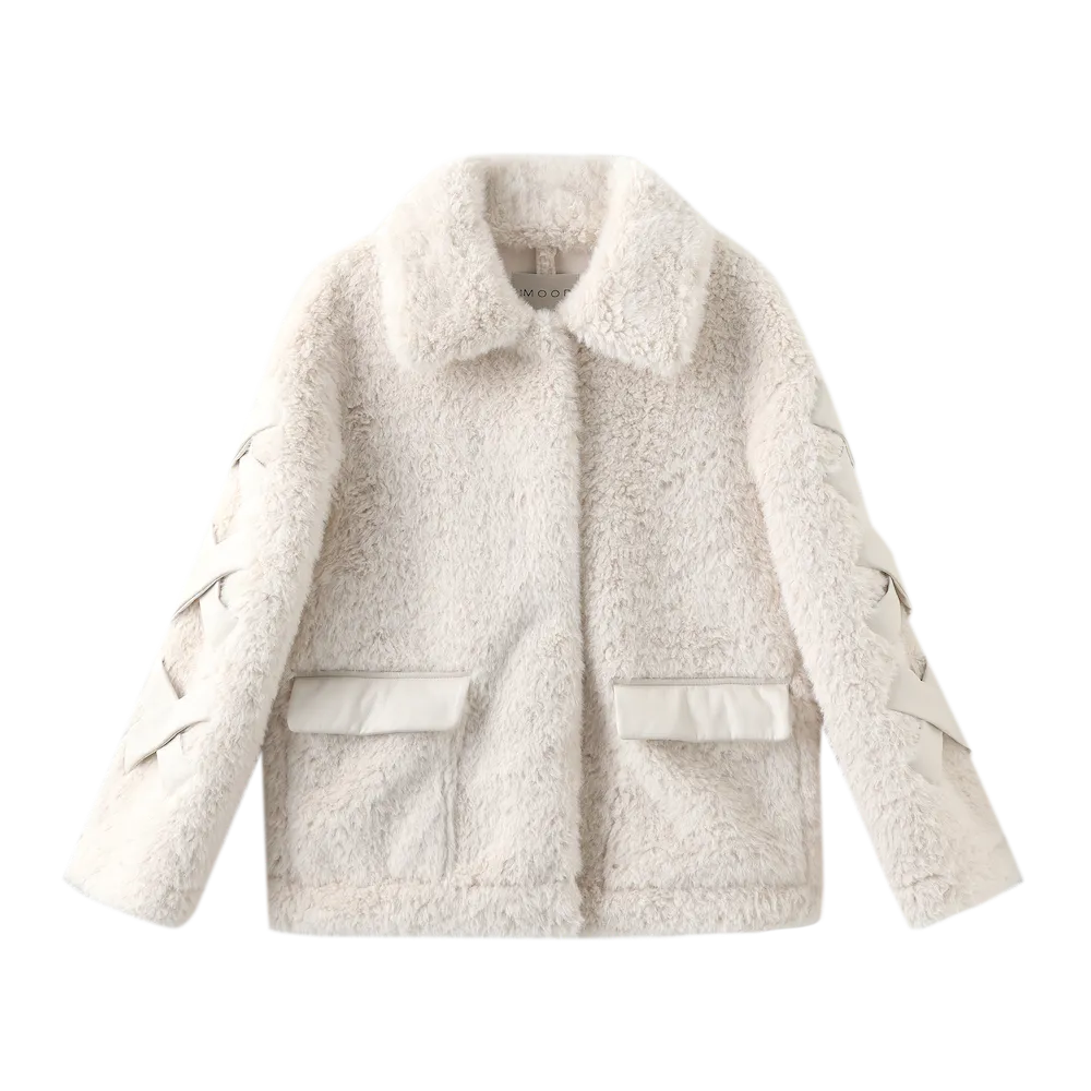 Teddy Shearling Bow Coat - White