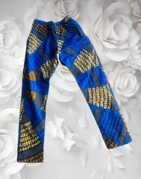 The Zembe Men Ankara African Print Slim Fit Trousers Pants in Blue by Eldimaa Fashion