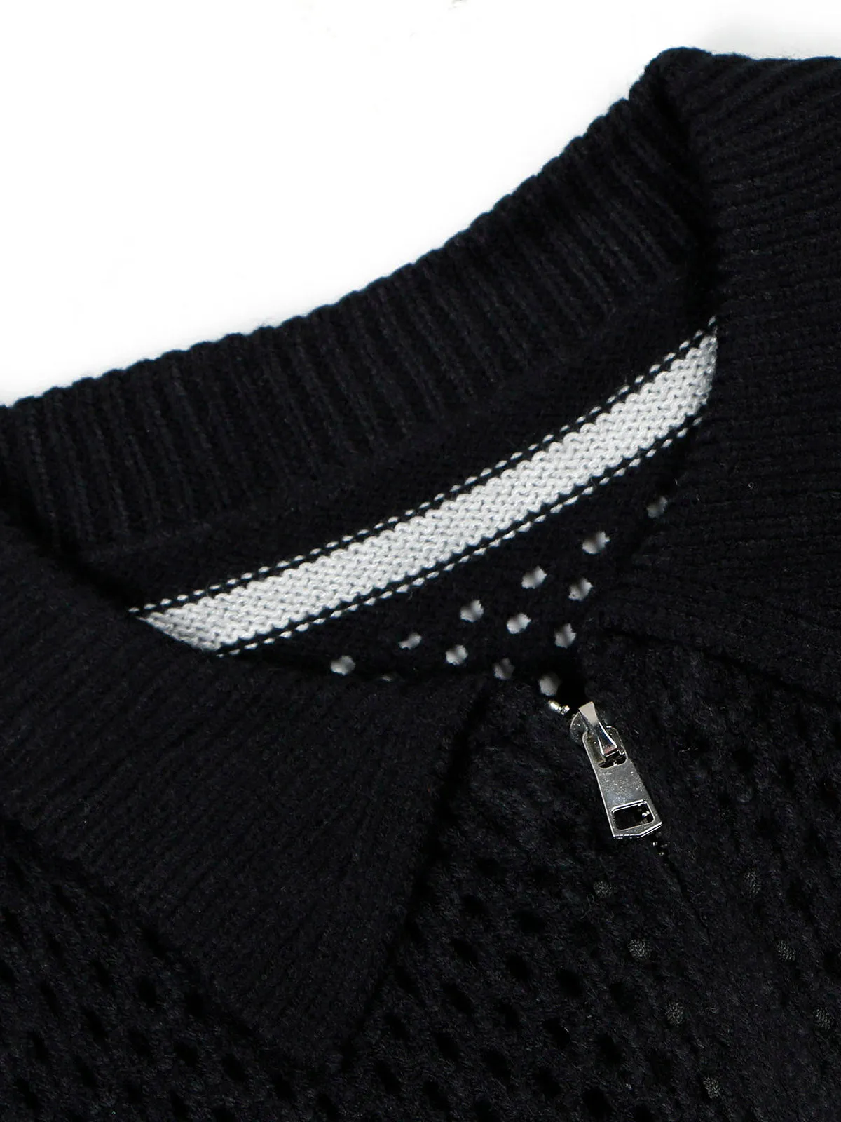 Thesupermade Jacquard Mesh Knit Zipper Polo Sweater