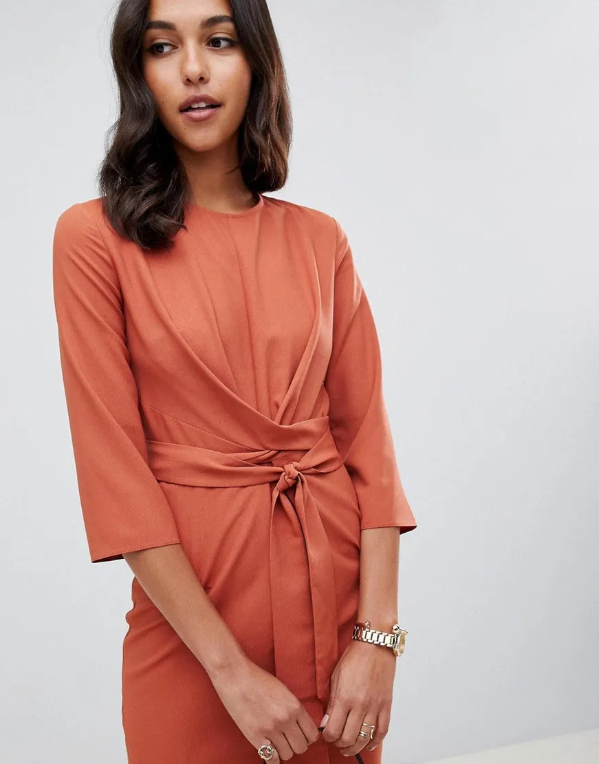 Tie wrap around mini work dress