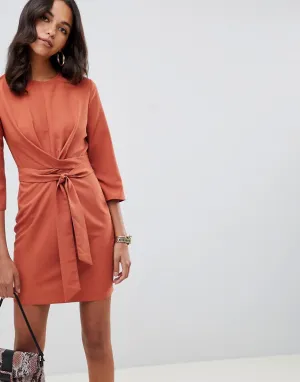 Tie wrap around mini work dress