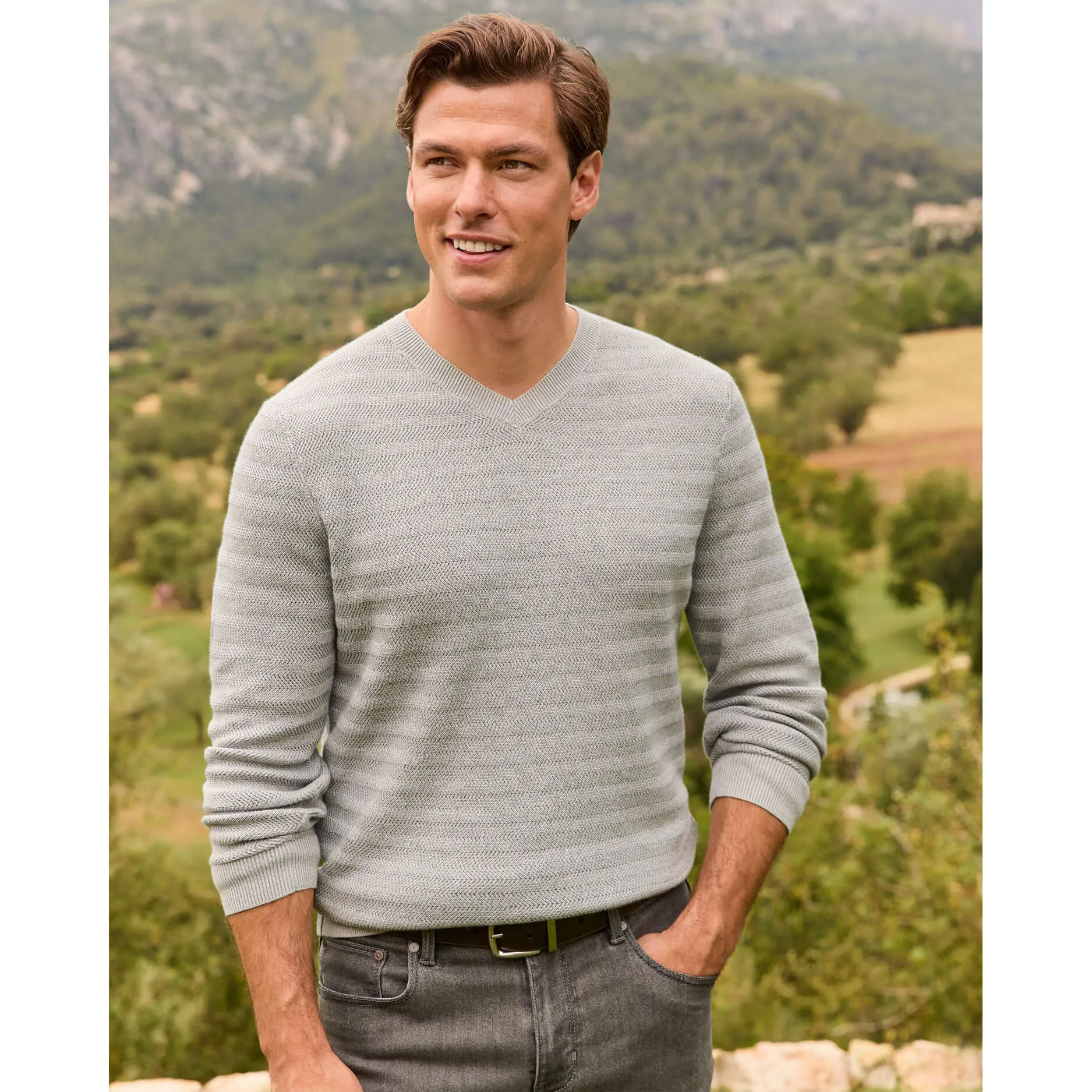 Tommy Bahama IslandZone IslandZone Coolside Course V-Neck Sweater - Grey Heather