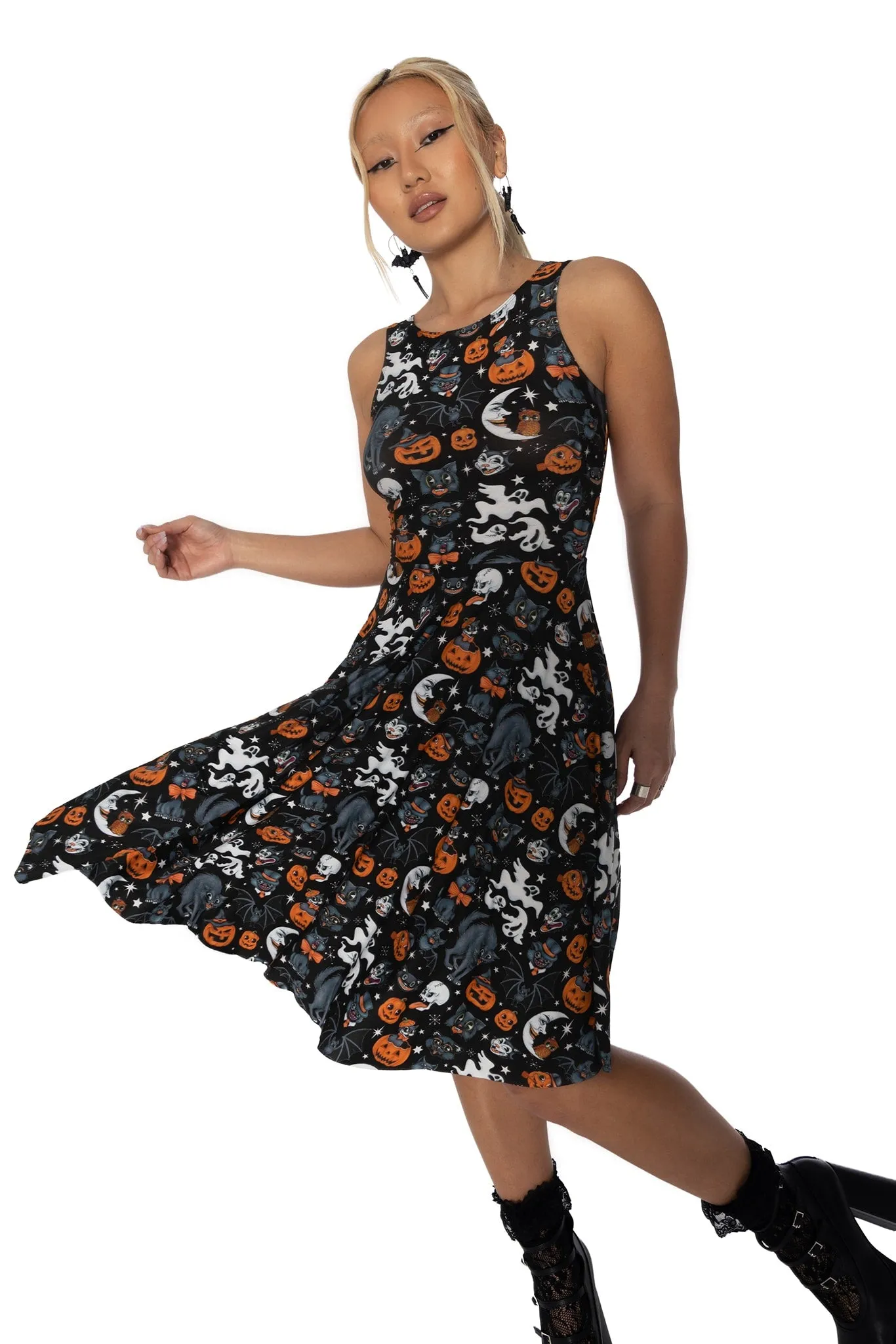 Trick Or Treat Black Princess Midi Dress