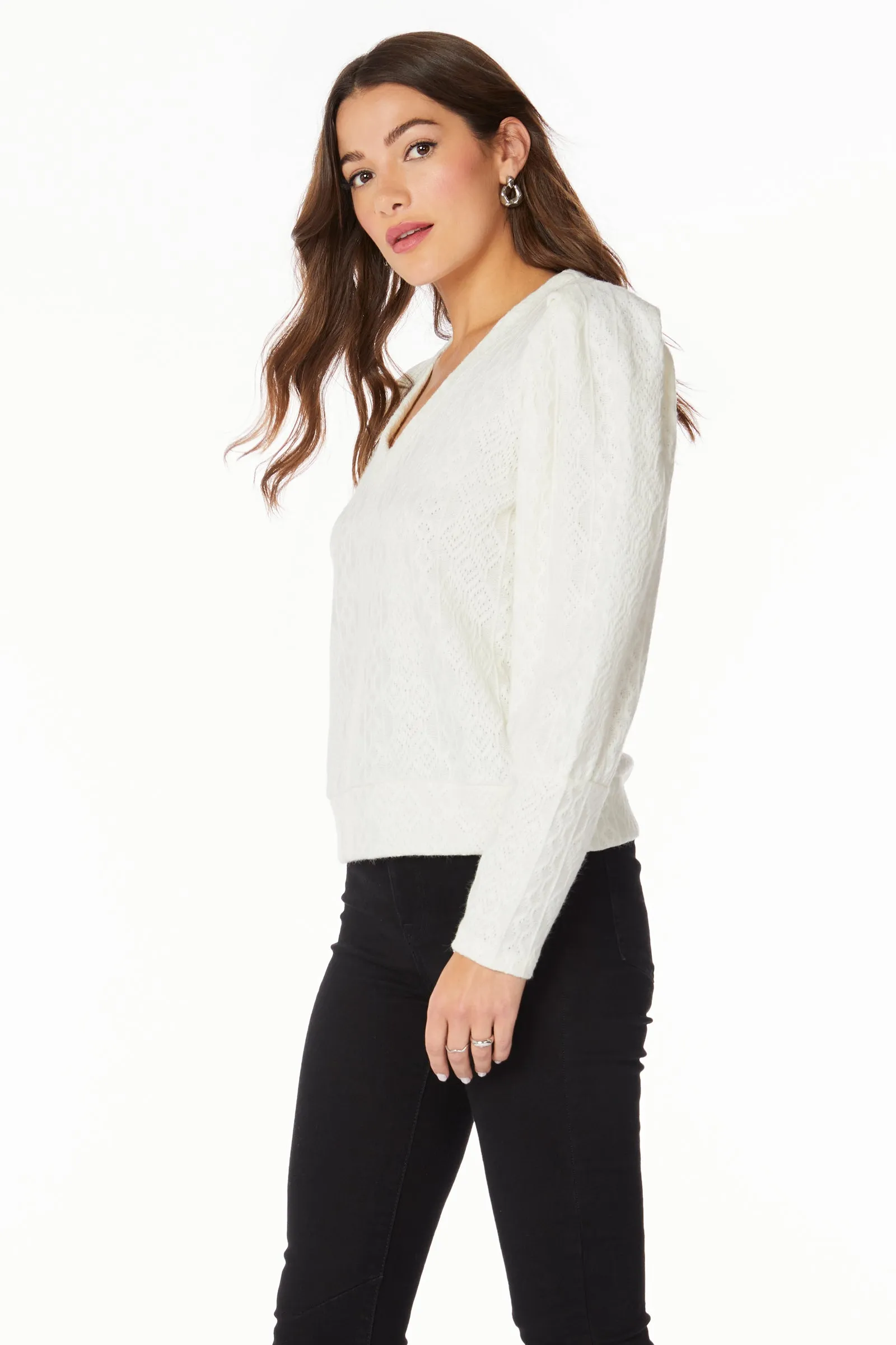 V-NECK TOP WITH SHIRRED SLEEVES