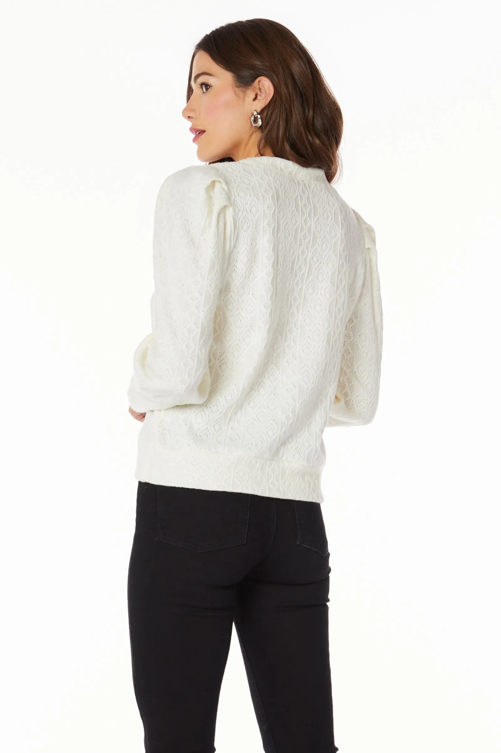 V-NECK TOP WITH SHIRRED SLEEVES