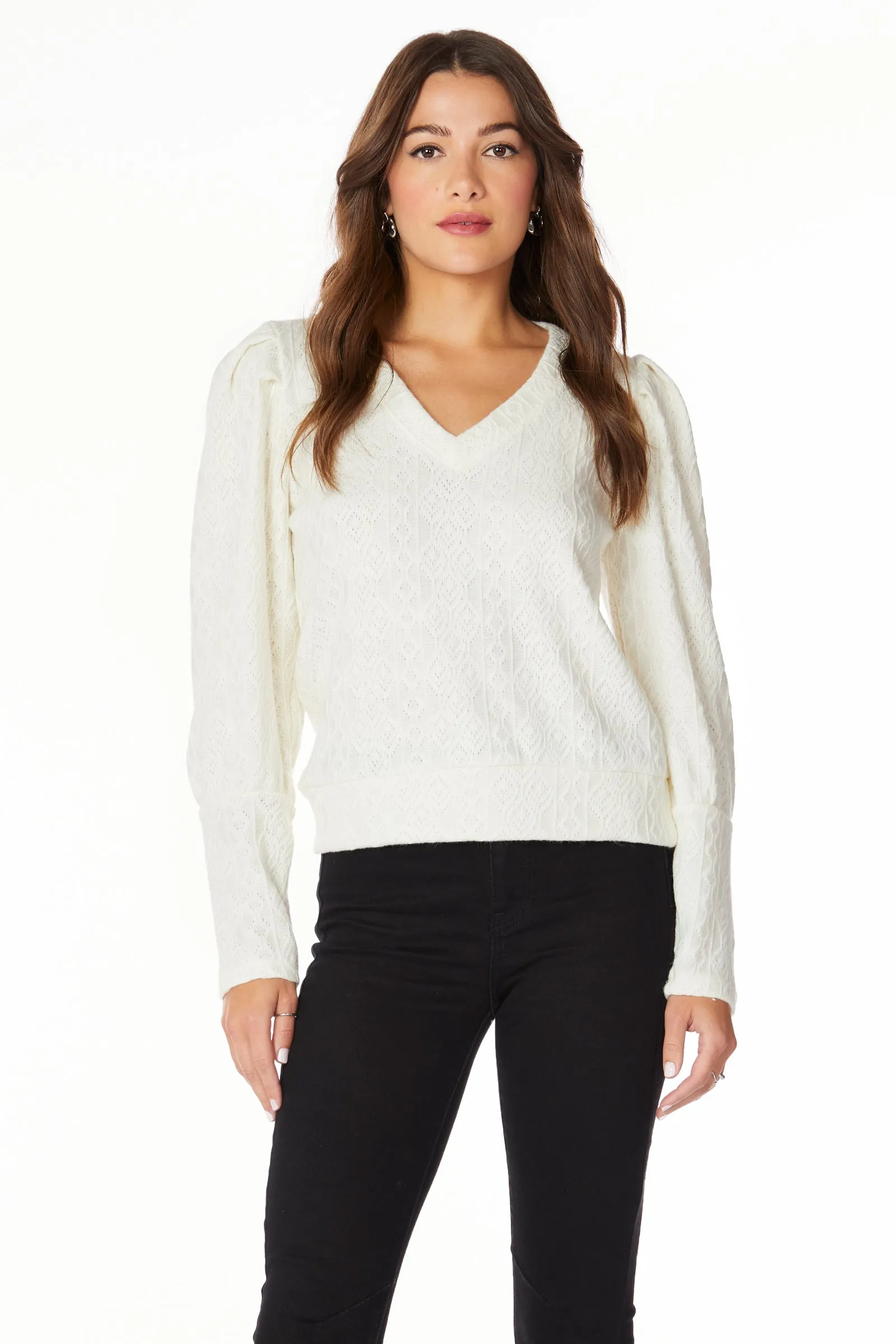 V-NECK TOP WITH SHIRRED SLEEVES