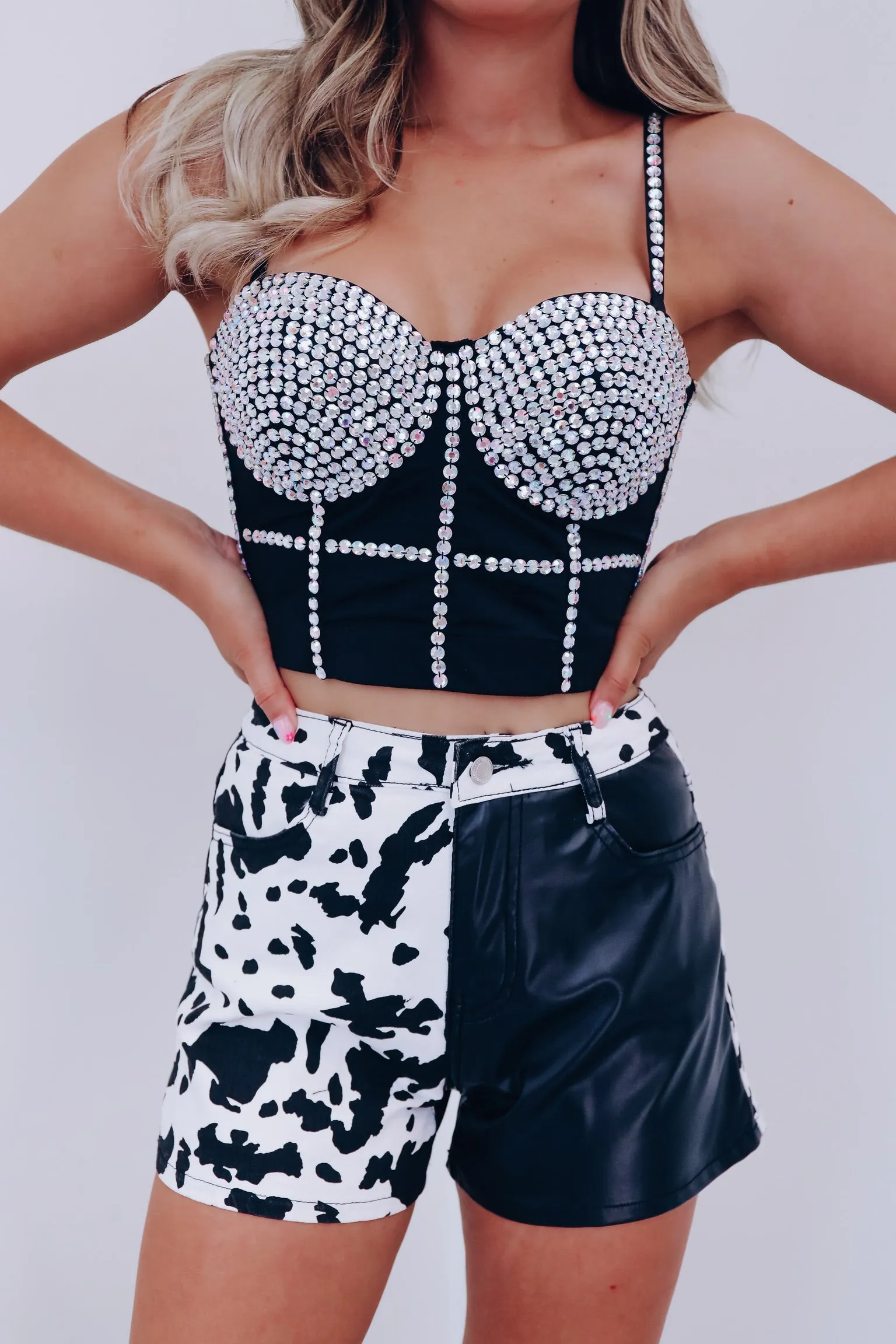 Va-va-voom Rhinestone Corset Top - Black