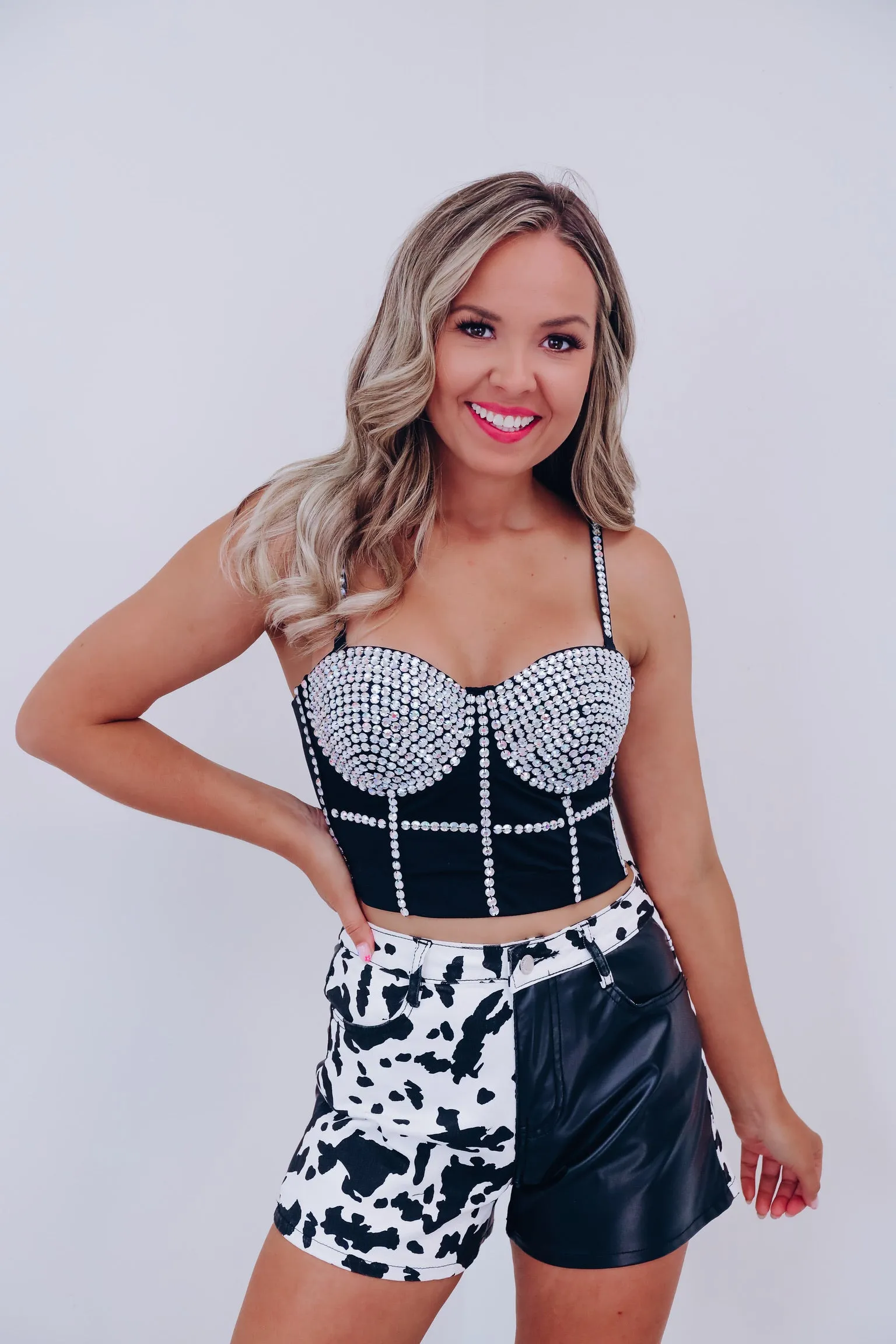 Va-va-voom Rhinestone Corset Top - Black