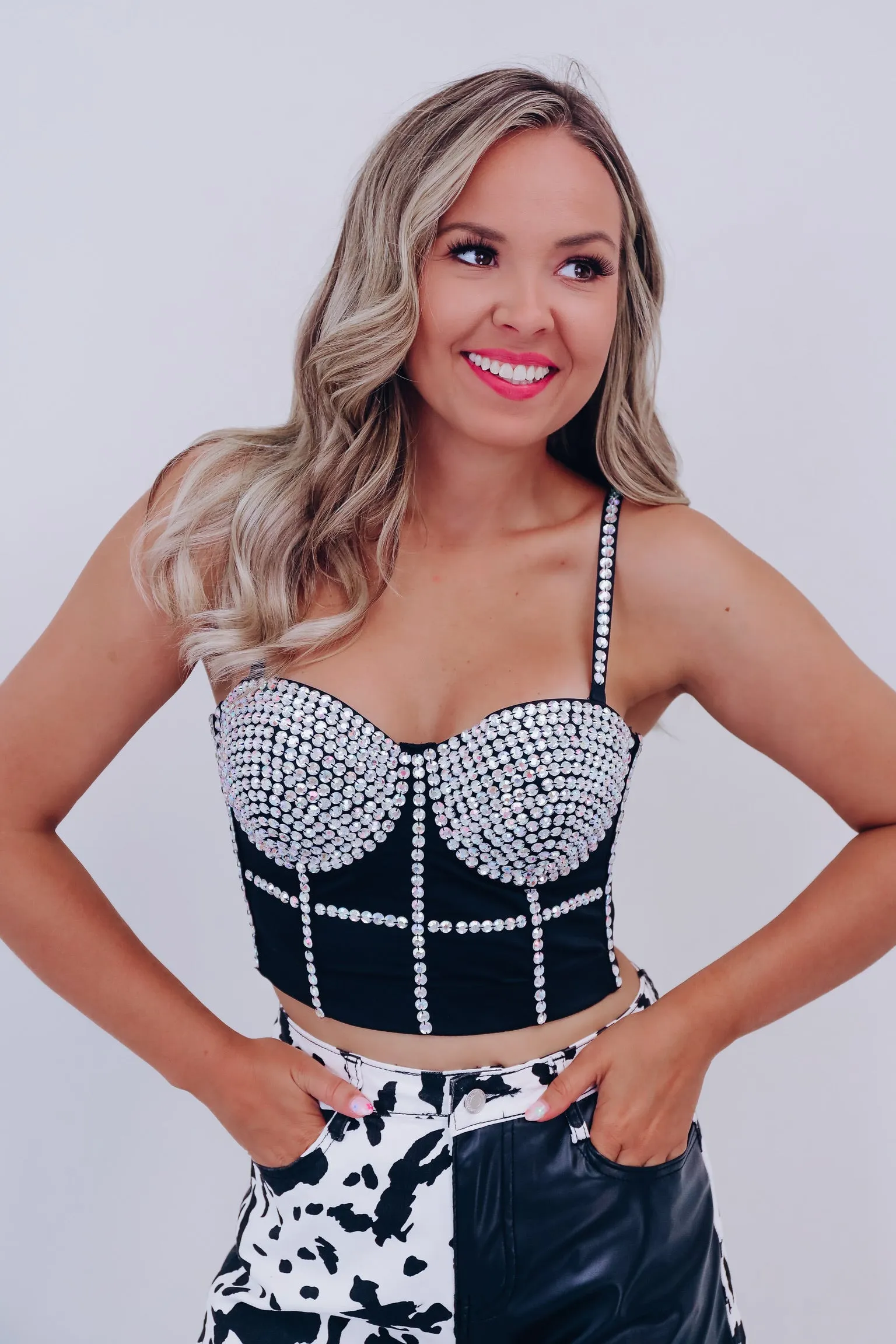 Va-va-voom Rhinestone Corset Top - Black