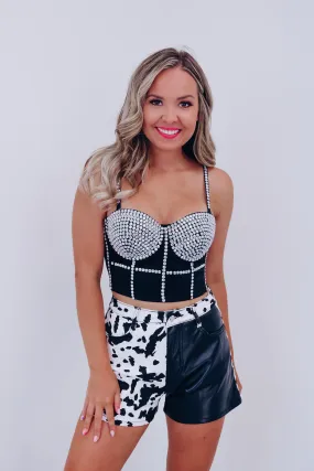 Va-va-voom Rhinestone Corset Top - Black