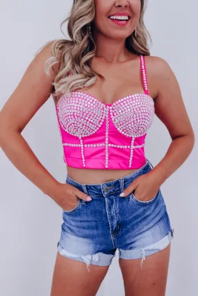 Va-va-voom Rhinestone Corset Top - Pink