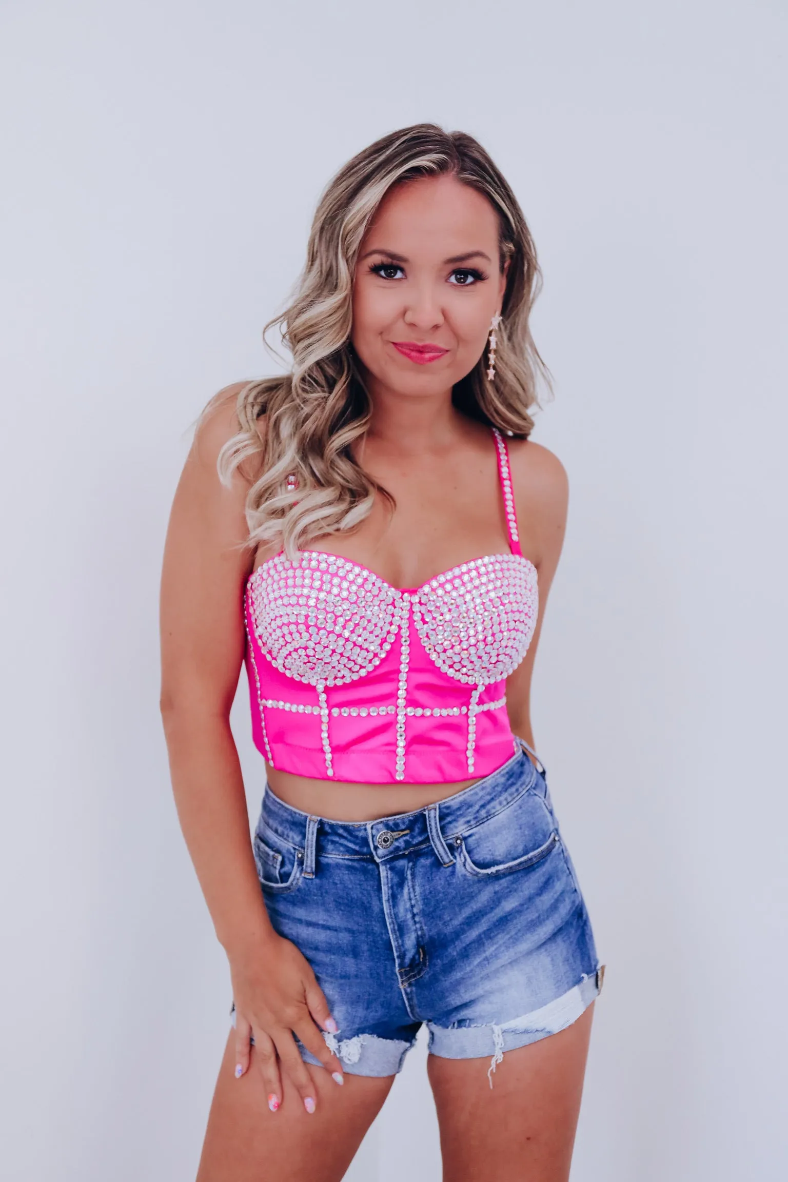 Va-va-voom Rhinestone Corset Top - Pink