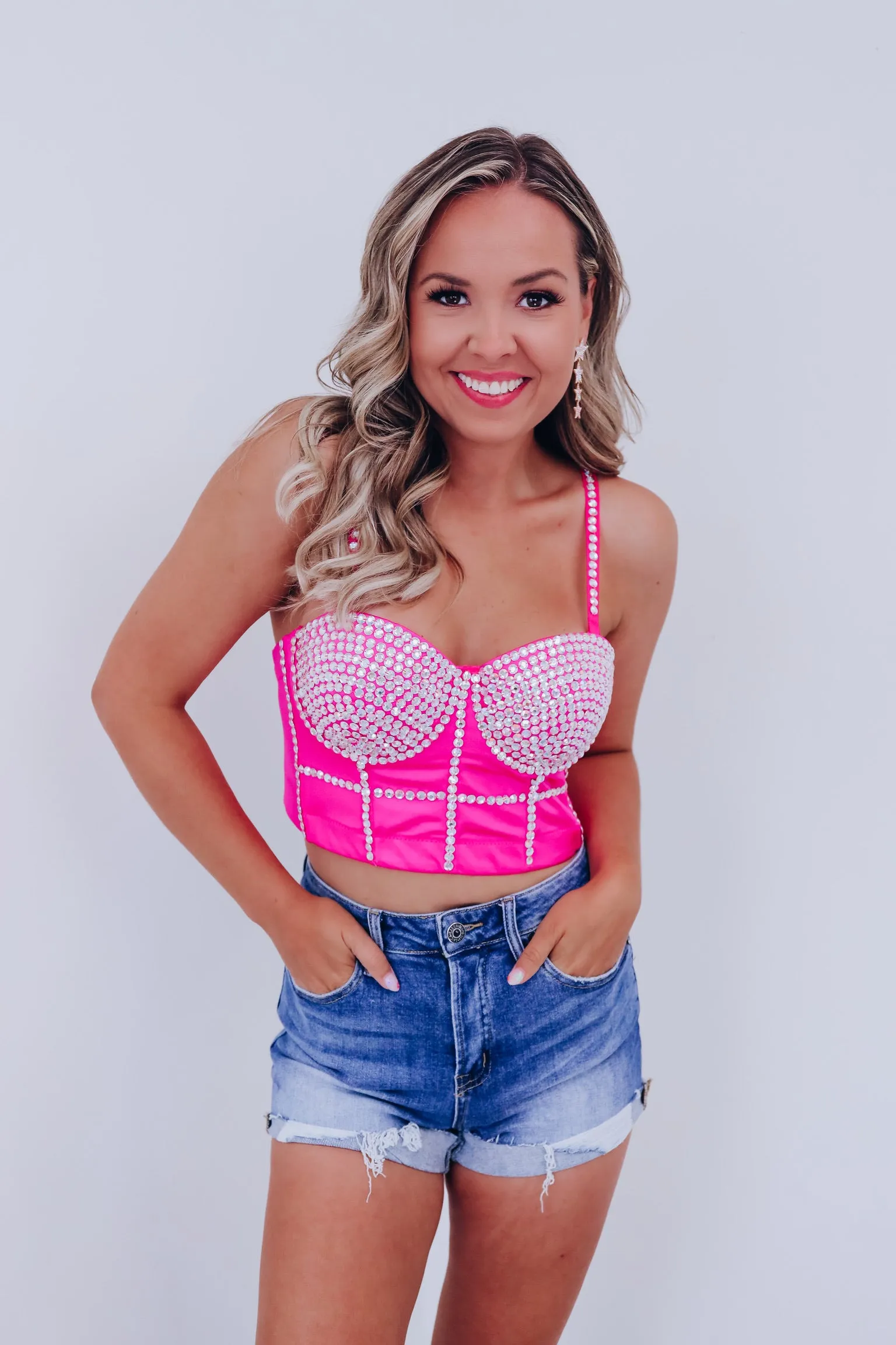 Va-va-voom Rhinestone Corset Top - Pink