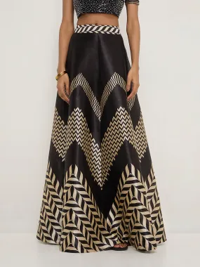 Vark Black Chevron Printed A-Line High-Rise Skirt