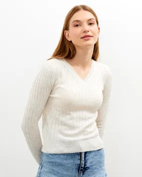 Vav Striped Crop Top Knitted Winter Sweater Beige