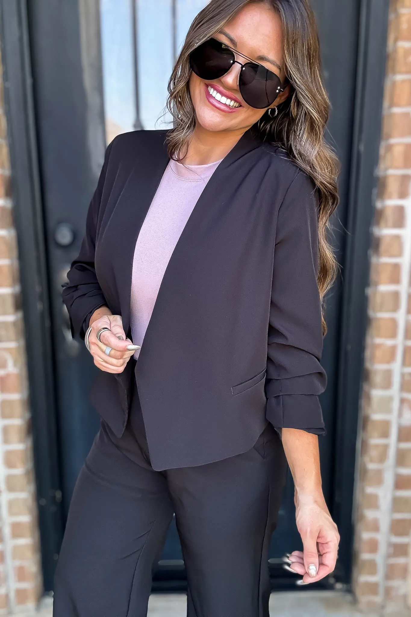 Vertigo Black Long Sleeve Open Blazer Jacket