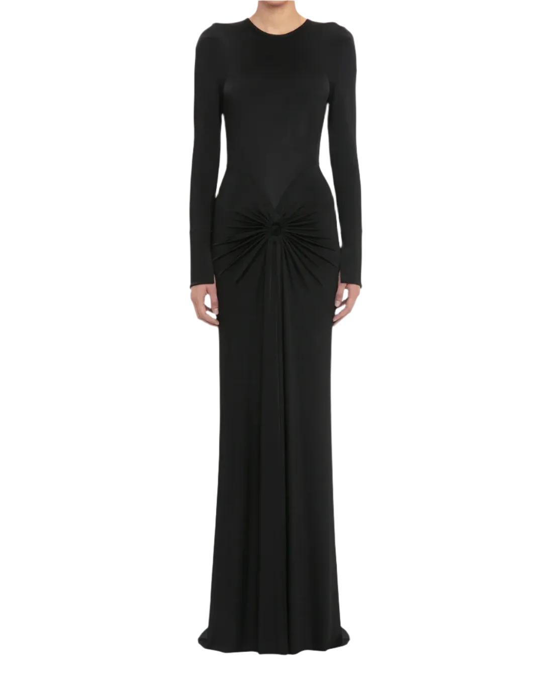 Victoria Beckham Long Sleeve Gathered Midi Dress Black