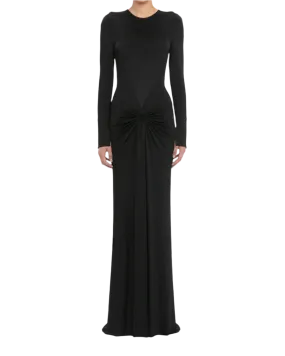 Victoria Beckham Long Sleeve Gathered Midi Dress Black