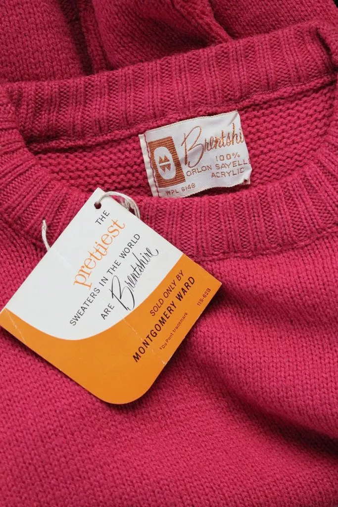 Vintage 1960s Vibrant Pink Crewneck Sweater Deadstock