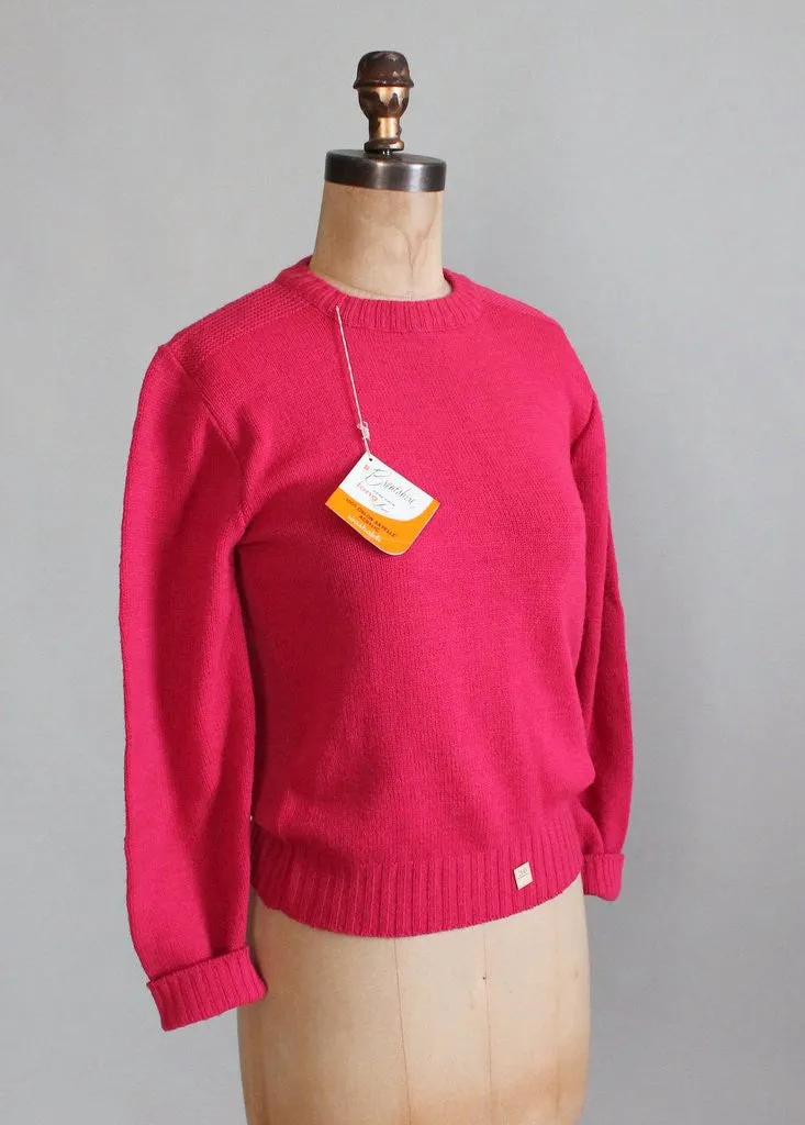 Vintage 1960s Vibrant Pink Crewneck Sweater Deadstock