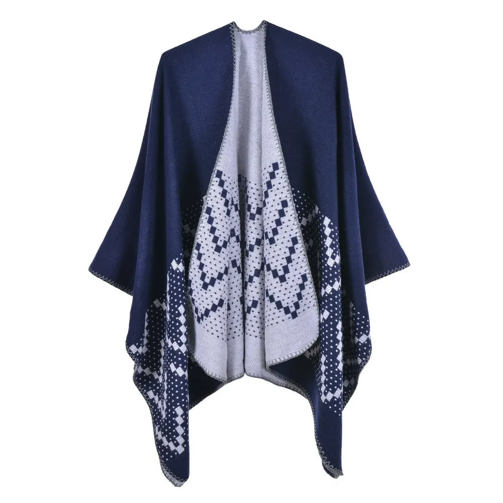 Warm shawl in autumn and winter, women's travel, cashmere split and thickened cloak