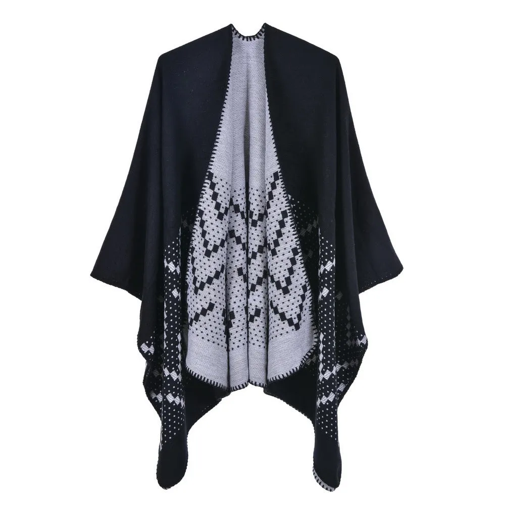 Warm shawl in autumn and winter, women's travel, cashmere split and thickened cloak