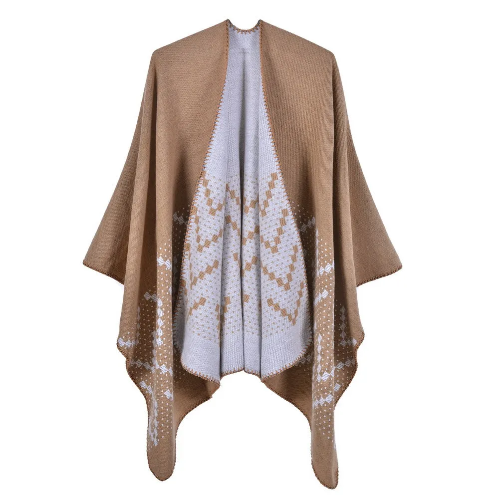 Warm shawl in autumn and winter, women's travel, cashmere split and thickened cloak