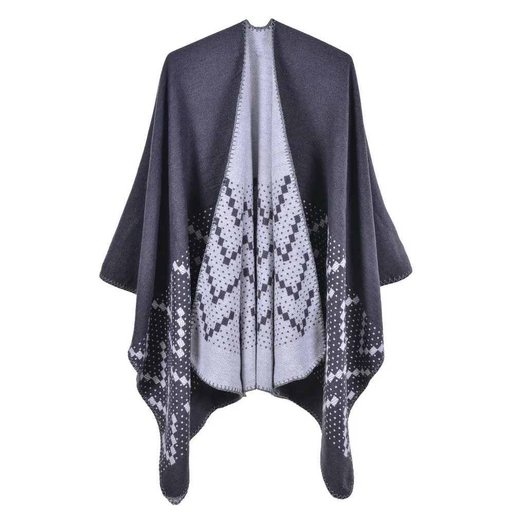 Warm shawl in autumn and winter, women's travel, cashmere split and thickened cloak