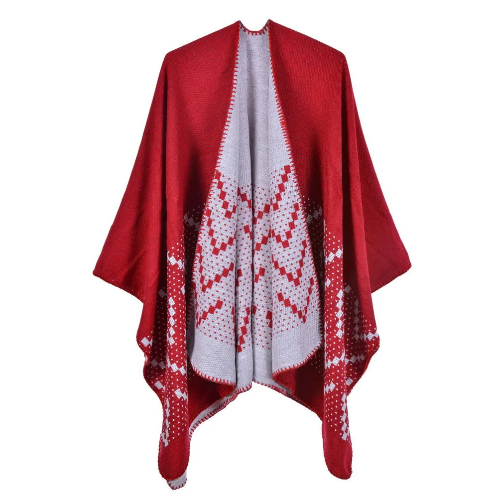 Warm shawl in autumn and winter, women's travel, cashmere split and thickened cloak