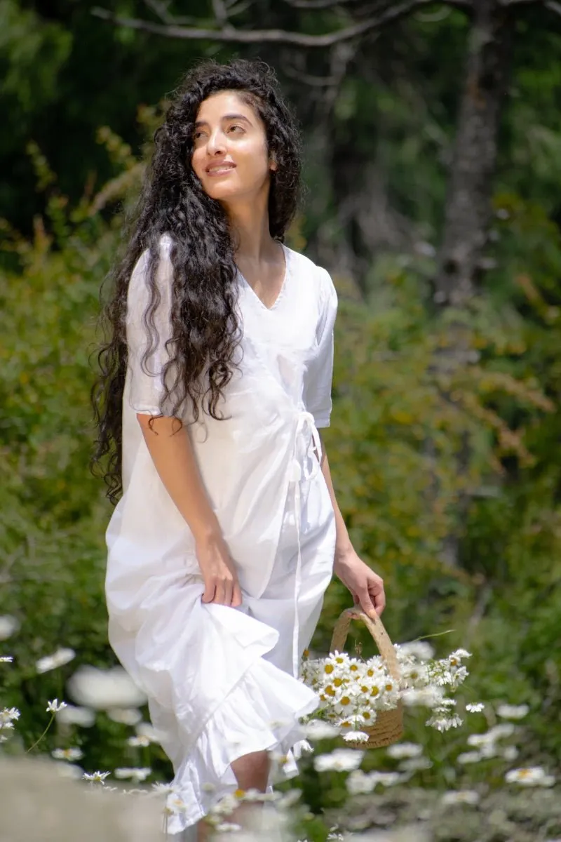 White organic cotton wrap dress