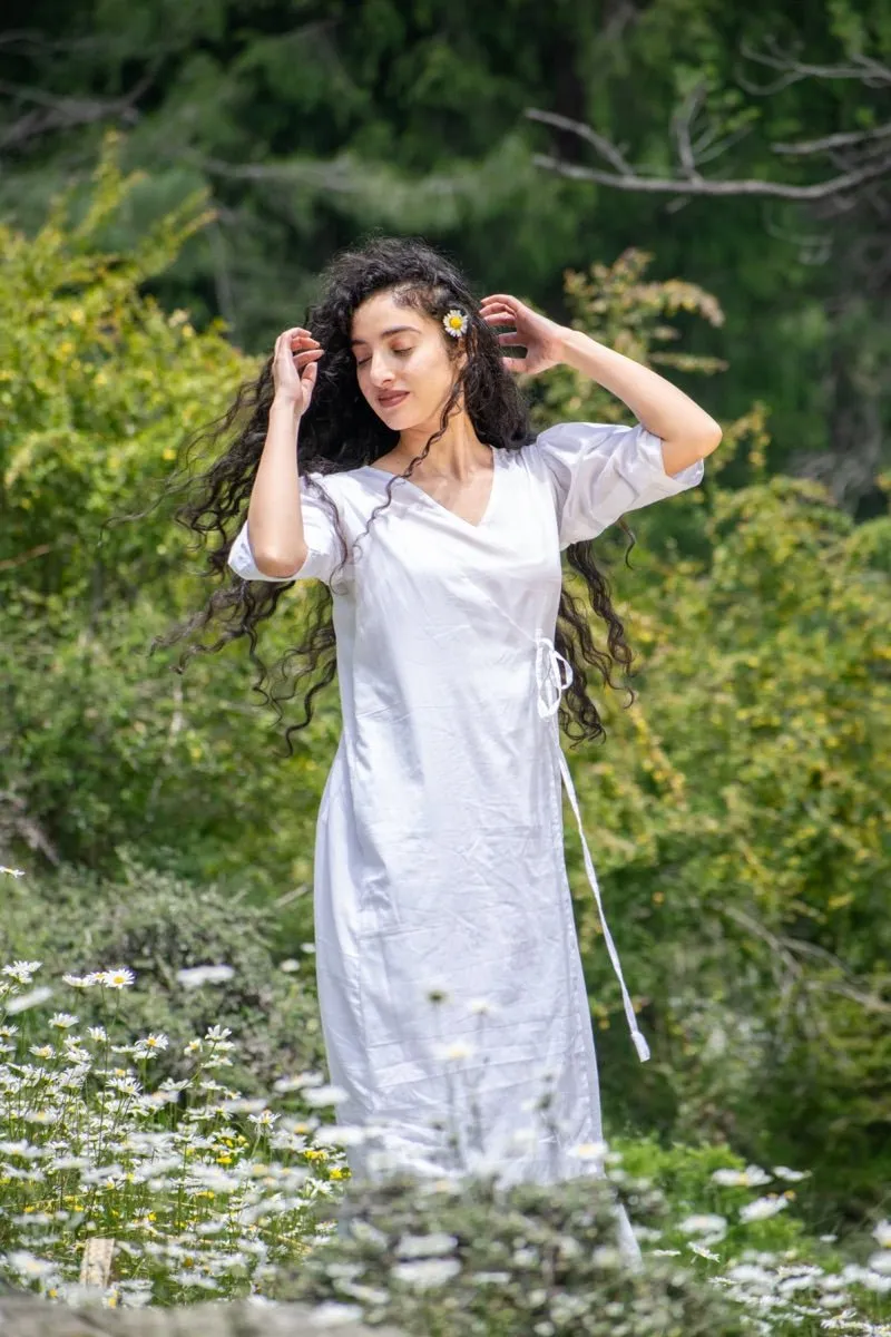 White organic cotton wrap dress