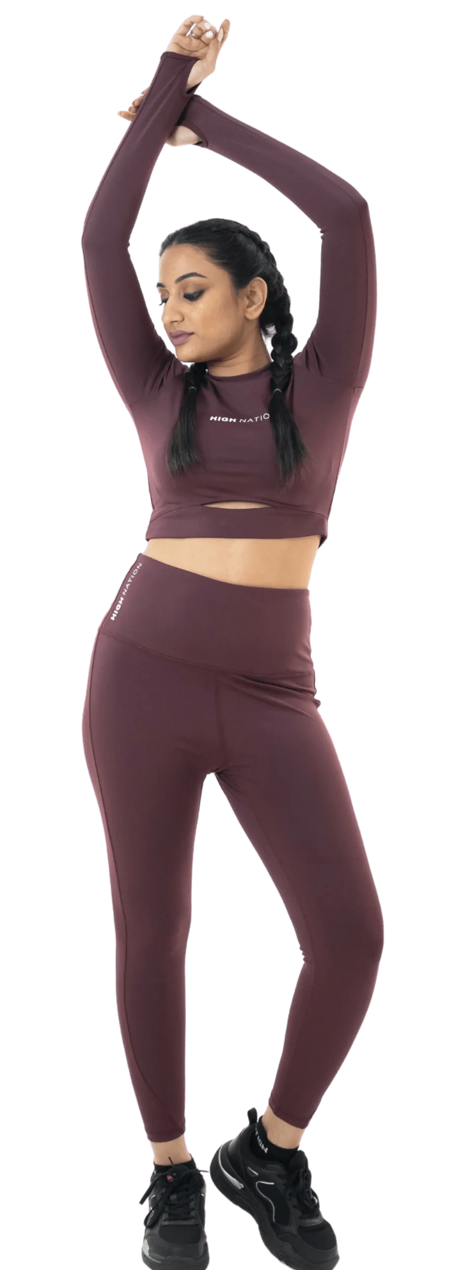 Wine Red Thumbhole Crop Top