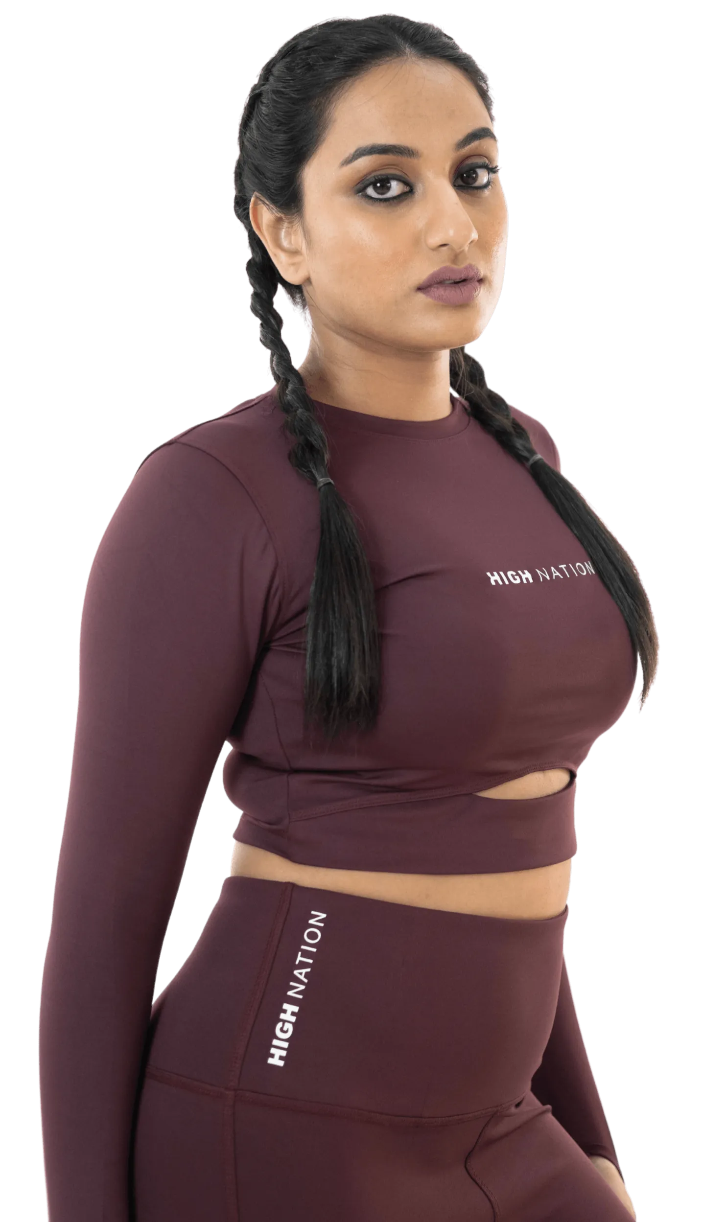 Wine Red Thumbhole Crop Top