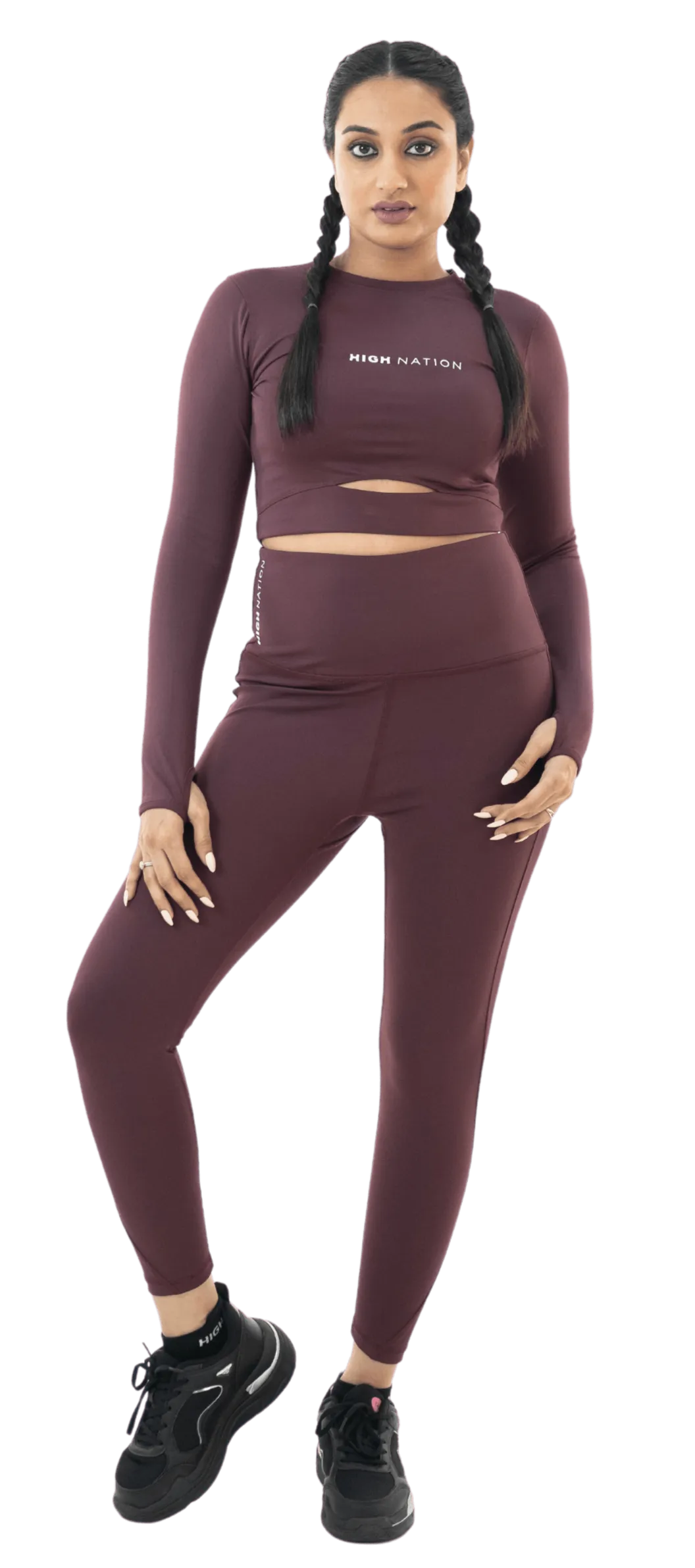 Wine Red Thumbhole Crop Top