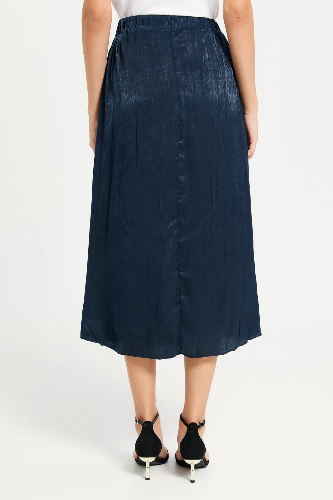 Women Blue Plisse Textured Skirt