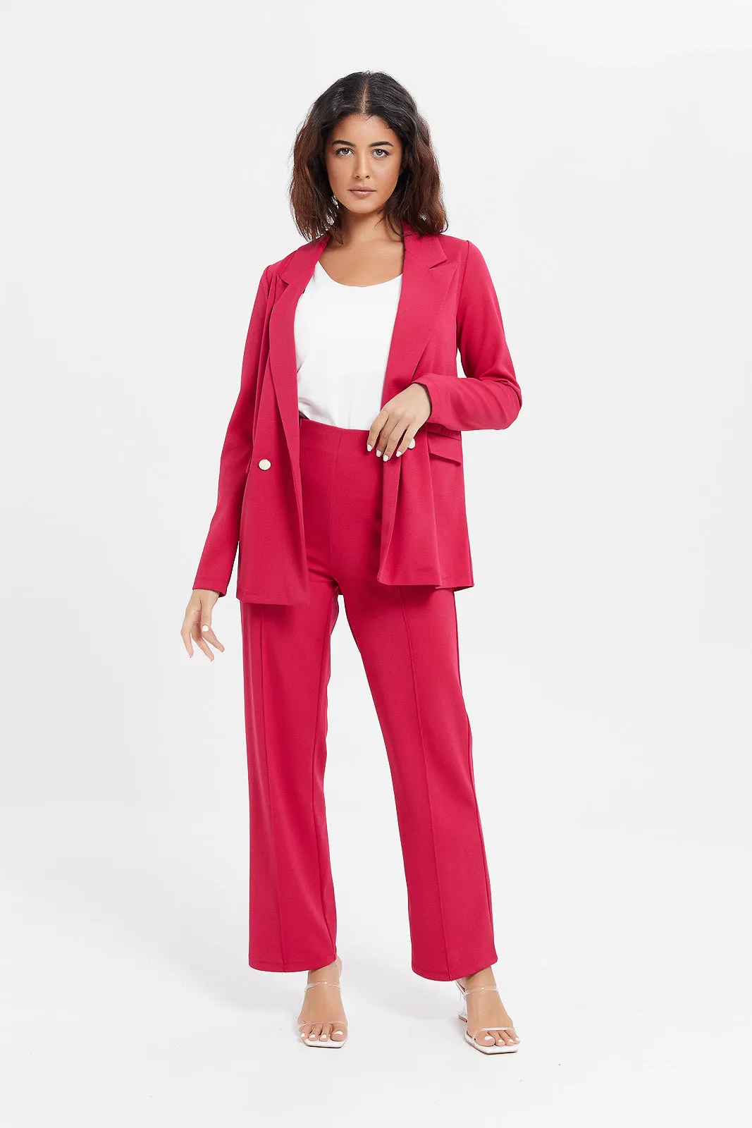 Women Fuchsia Plain Blazer