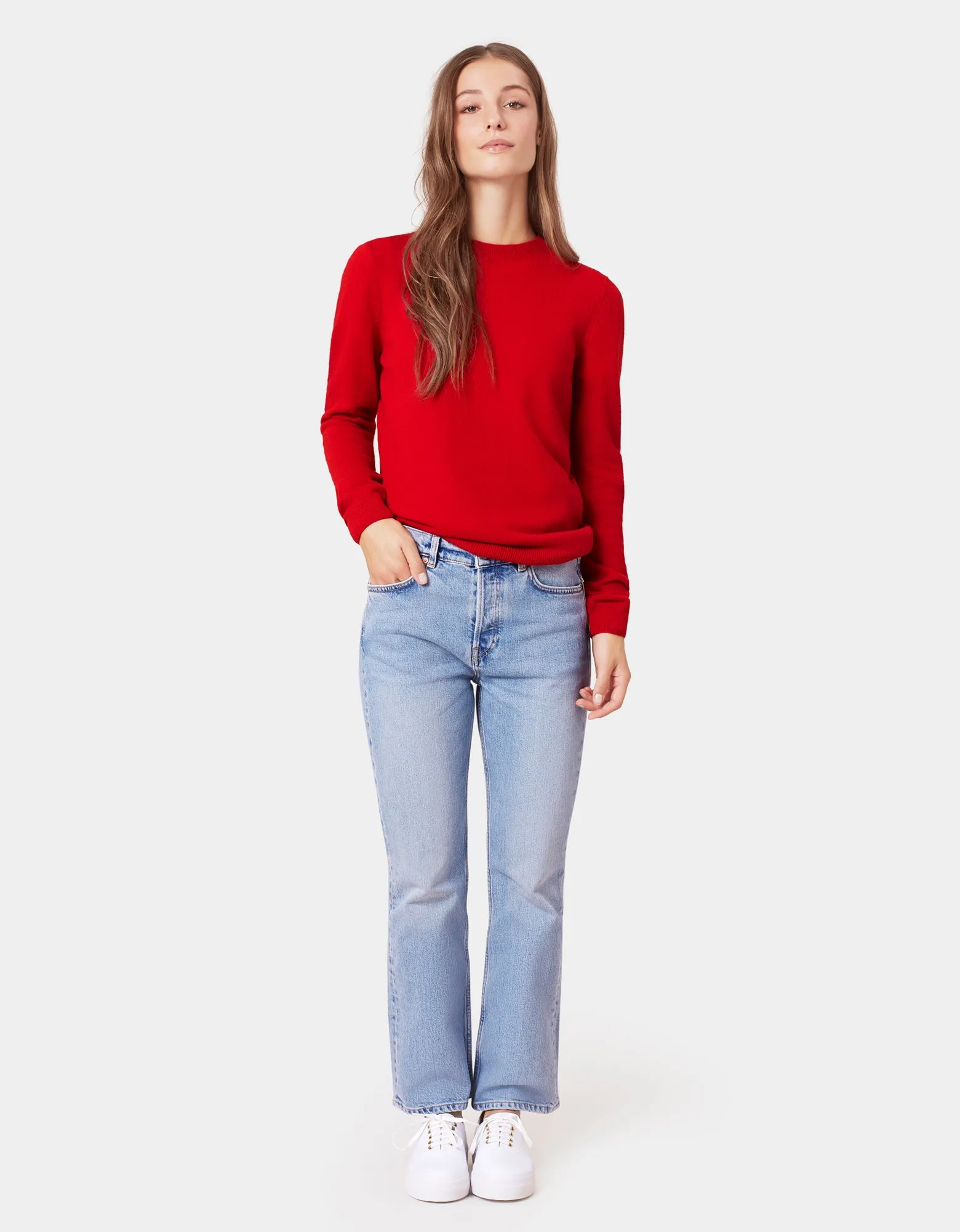 Women Light Merino Wool Crew - Scarlet Red