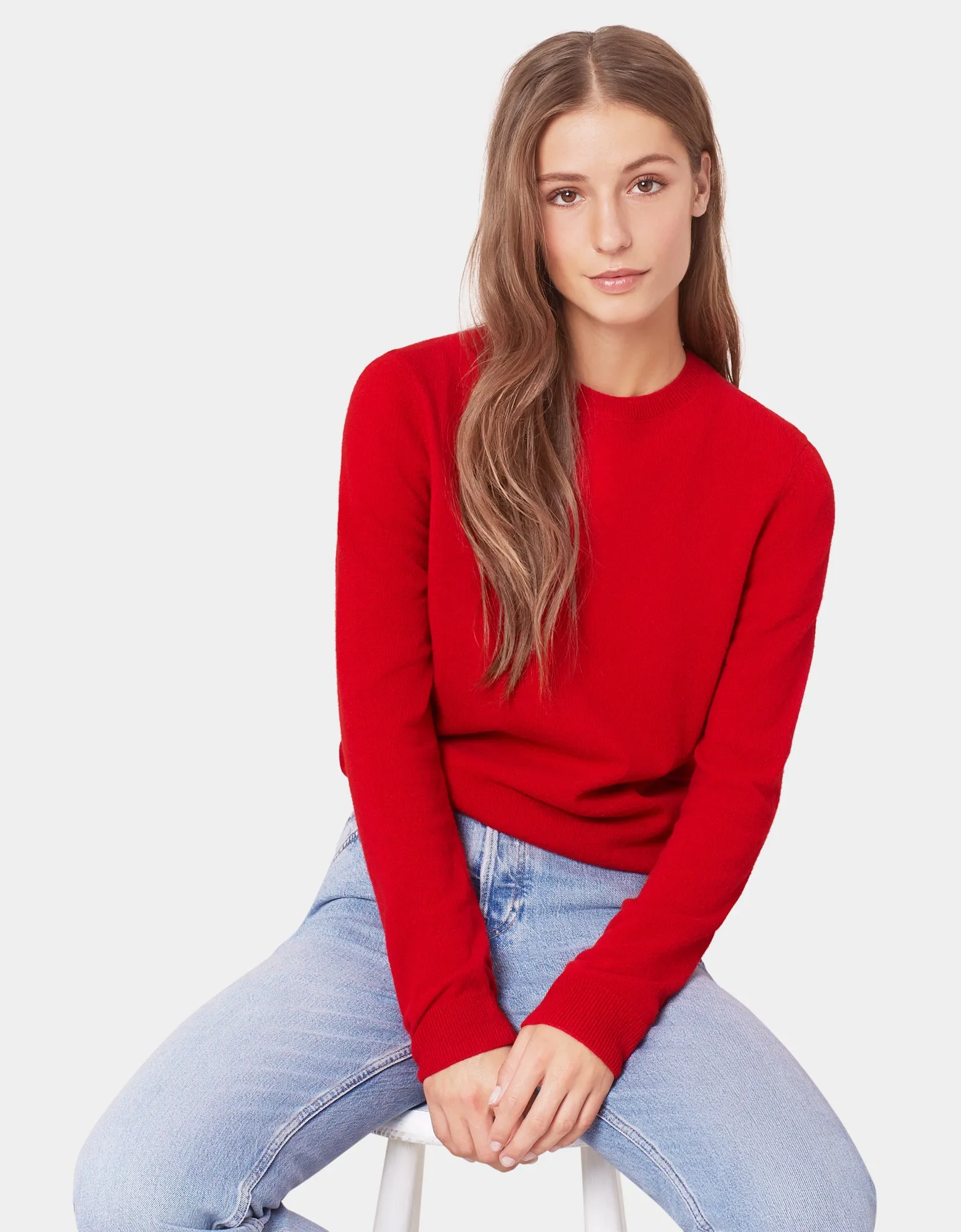 Women Light Merino Wool Crew - Scarlet Red