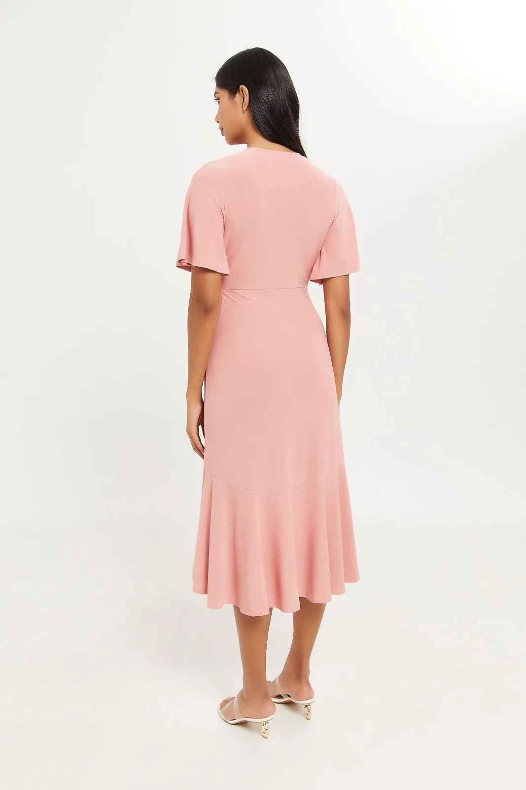 Women Pink Plain Wrap Dress