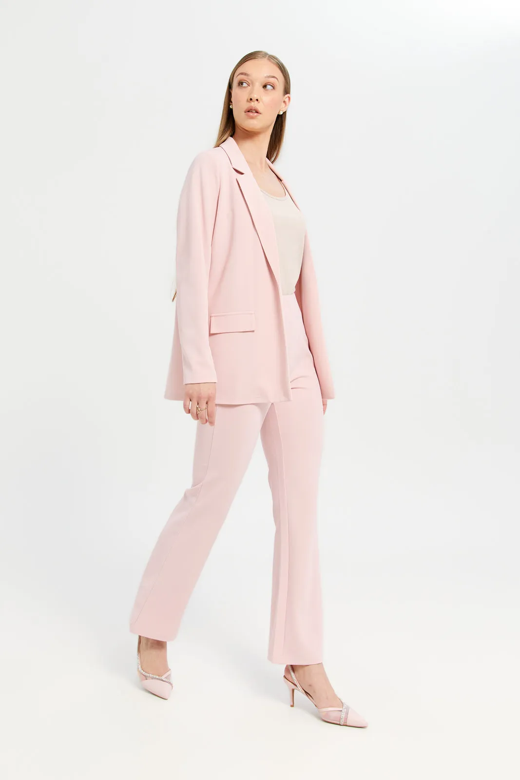 Women Pink Solid Single Breasted Blazer