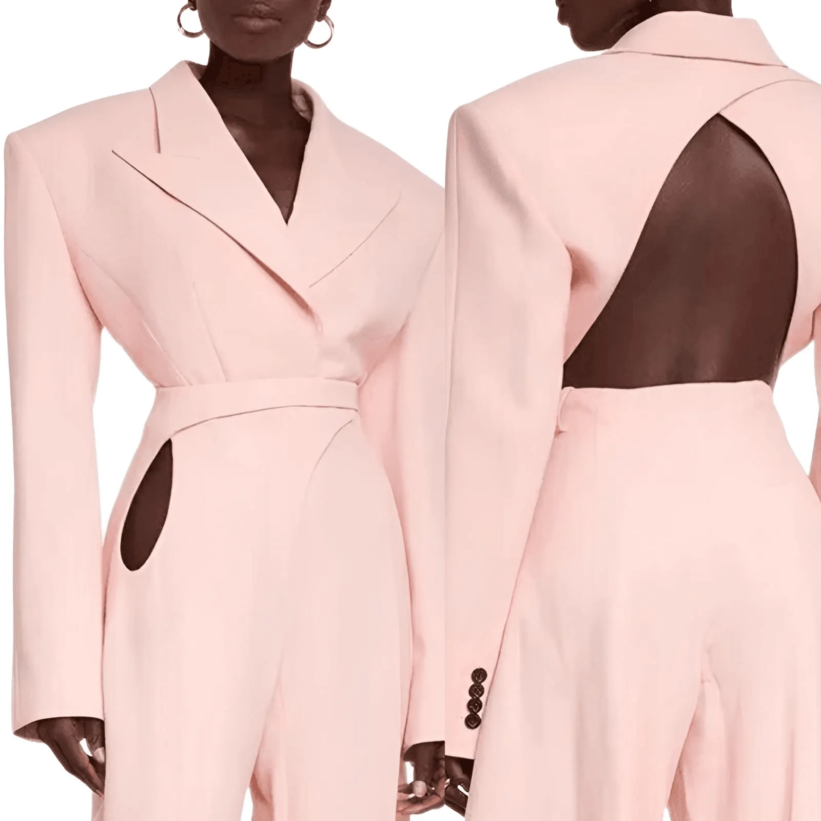 Women's Backless Pink Blazer Bodysuit