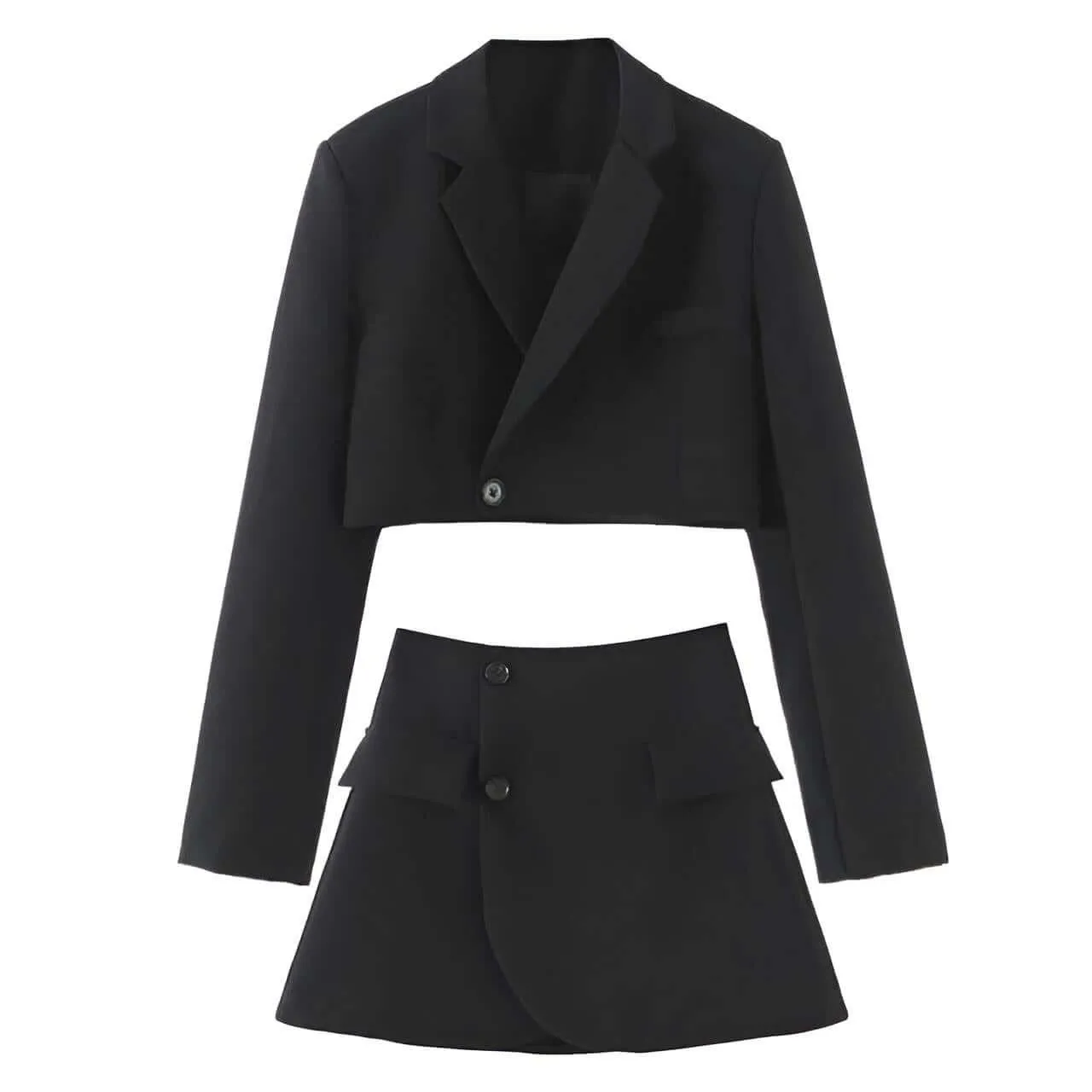 Women's Blazer Mini Skirt Set One Button Cropped Blazer And Cross Slit Skirt Set