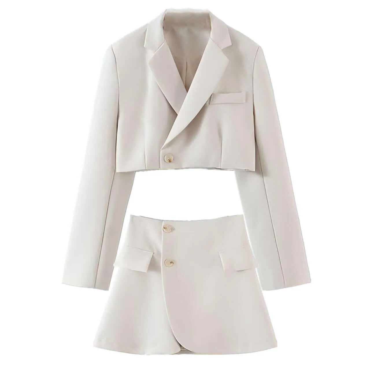 Women's Blazer Mini Skirt Set One Button Cropped Blazer And Cross Slit Skirt Set