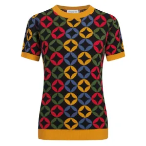 Women's Colorful Knitted T-shirt With Geometry