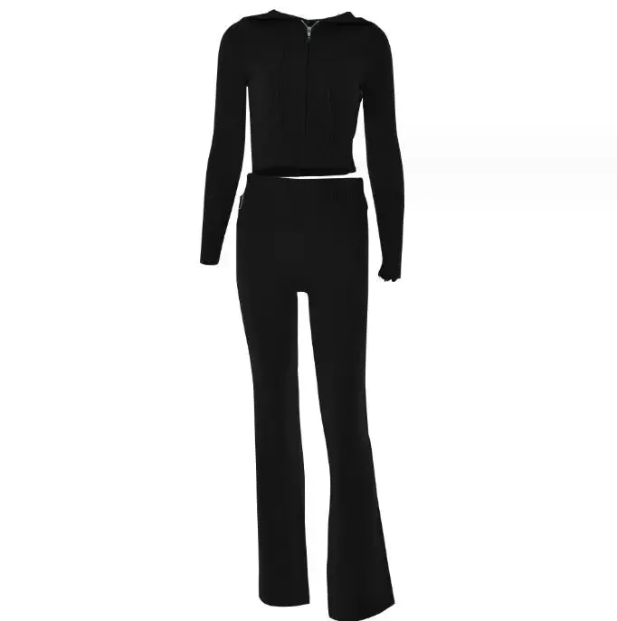 Women's Hooded Sweater And High Waist Long Pants Set