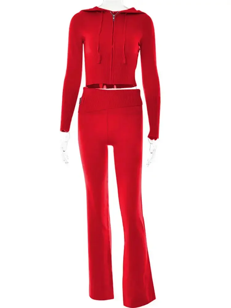 Women's Hooded Sweater And High Waist Long Pants Set