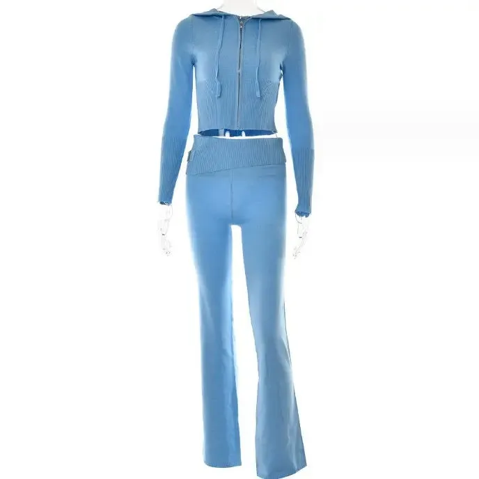 Women's Hooded Sweater And High Waist Long Pants Set