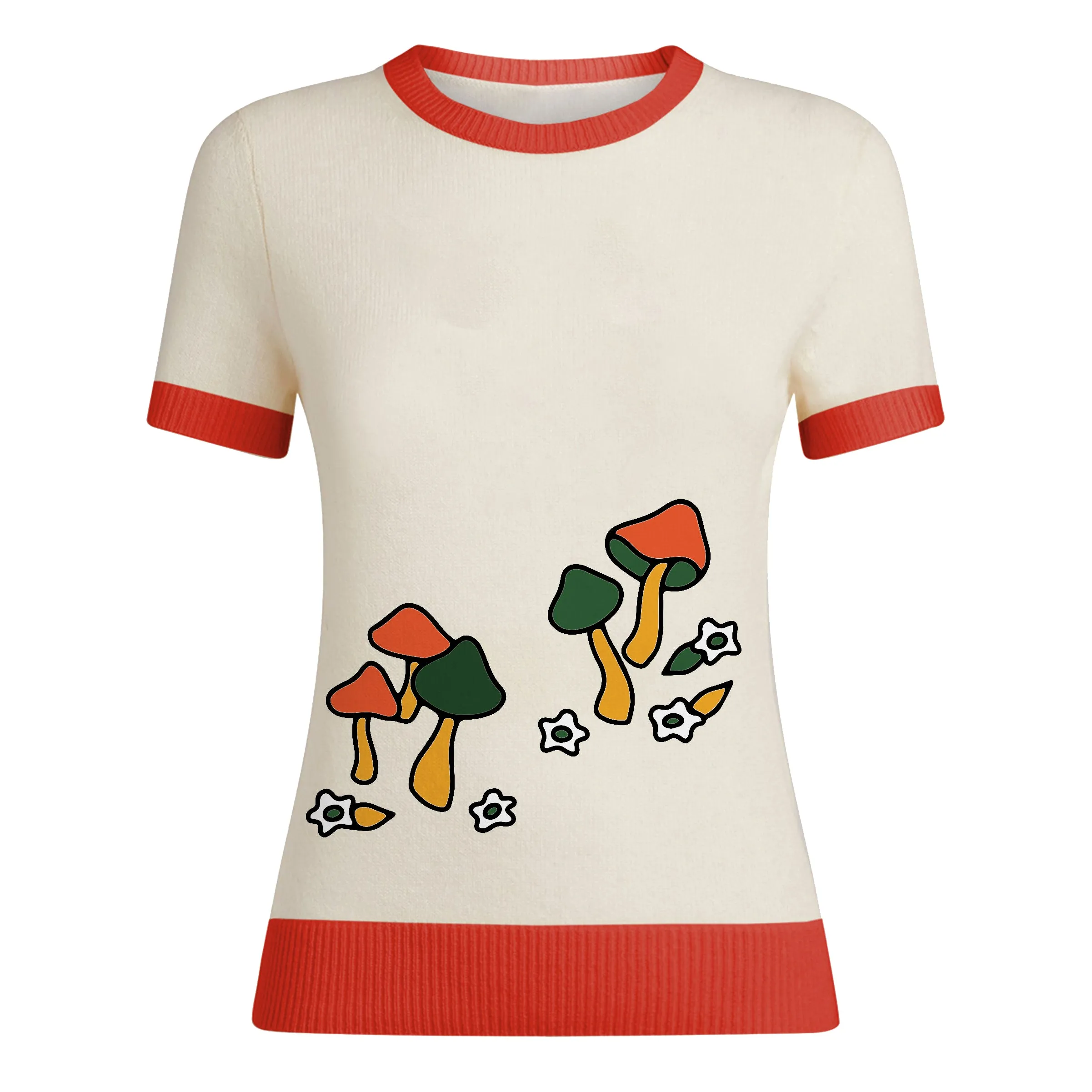 Women's Knitted T-shirt With Mushroom