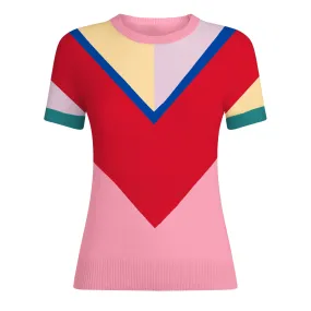 Women's Pink Knitted T-shirt With Geometric