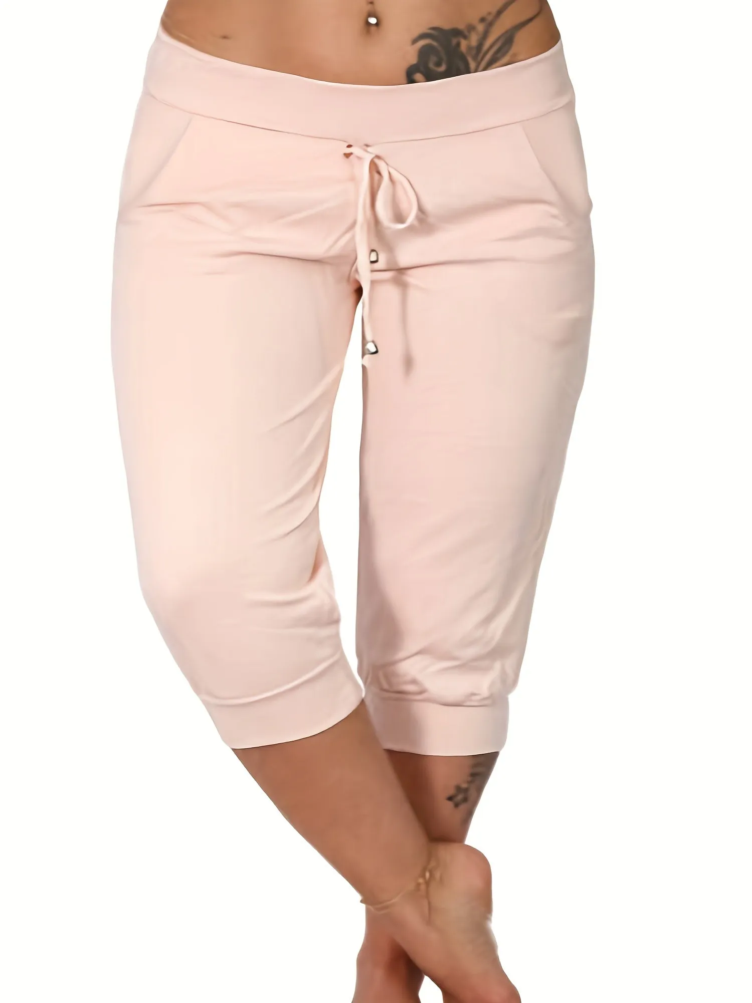 Women's Plus Size Solid Drawstring Capri Pants - Effortless Comfort for Casual Days